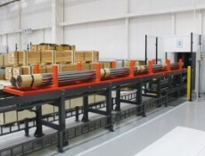 The stacker cranes load/unload long pallets using push-pull extractor.