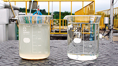 Effluent before (left) and after (right) treatment